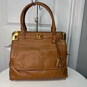 Michael Kors Hamilton Large Brown Leather Satchel Gold Hardware